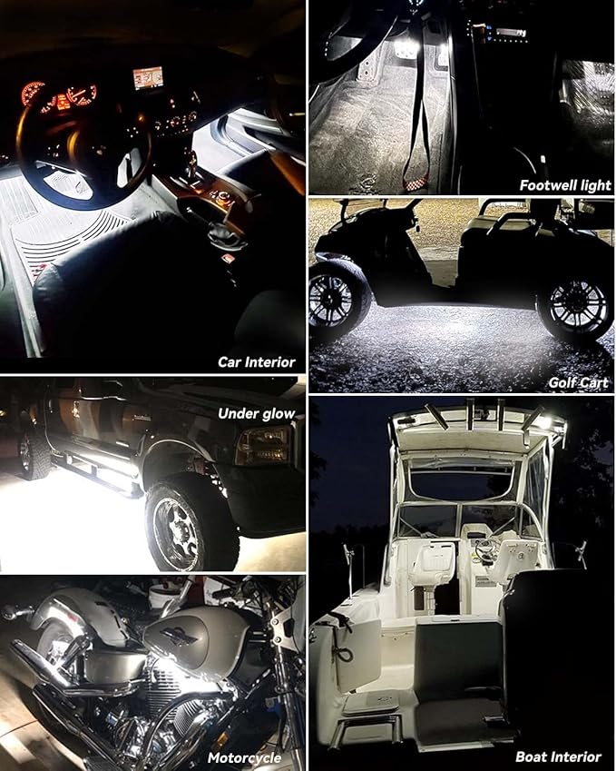 12V Led Light Strip 18" Connectable White LEDs Strip Lights for Car Motorcycle Golf Cart Automotive Trucks Boat Waterproof Led Light Strip, 4Pack