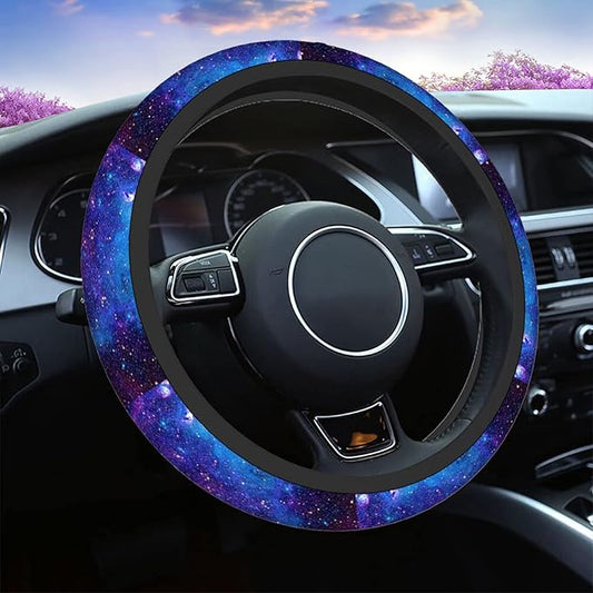 Swono Galaxy Purple Car Neoprene Steering Wheel Cover Abstract Galaxy Space Star Purple 15 Inch Anti-Slip Wheel Wrap Case Protector for SUV Sedan Vans Trucks