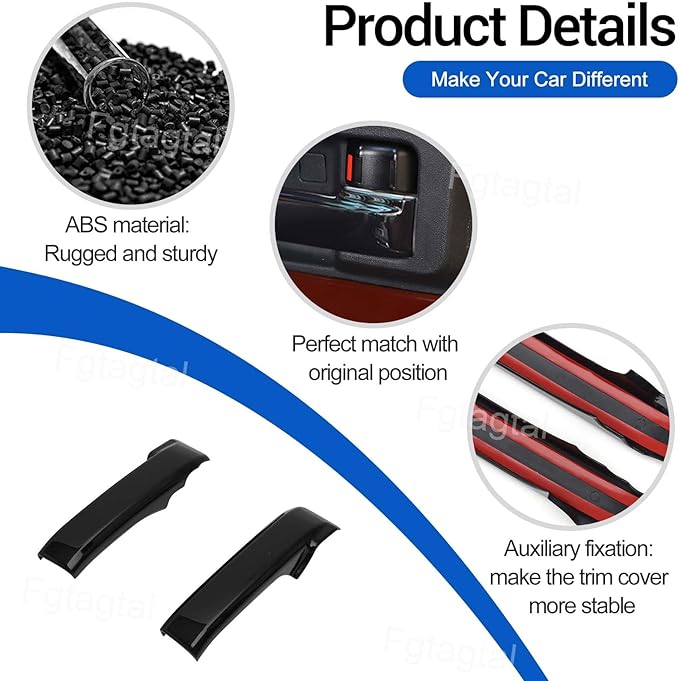 Compatible with Toyota FJ Cruiser 2007-2021 Car Inner Door Handle Cover, ABS Interior Door Grab Handle Protector Trim Cover Protection Accessories, 2PCS (Bright Black)