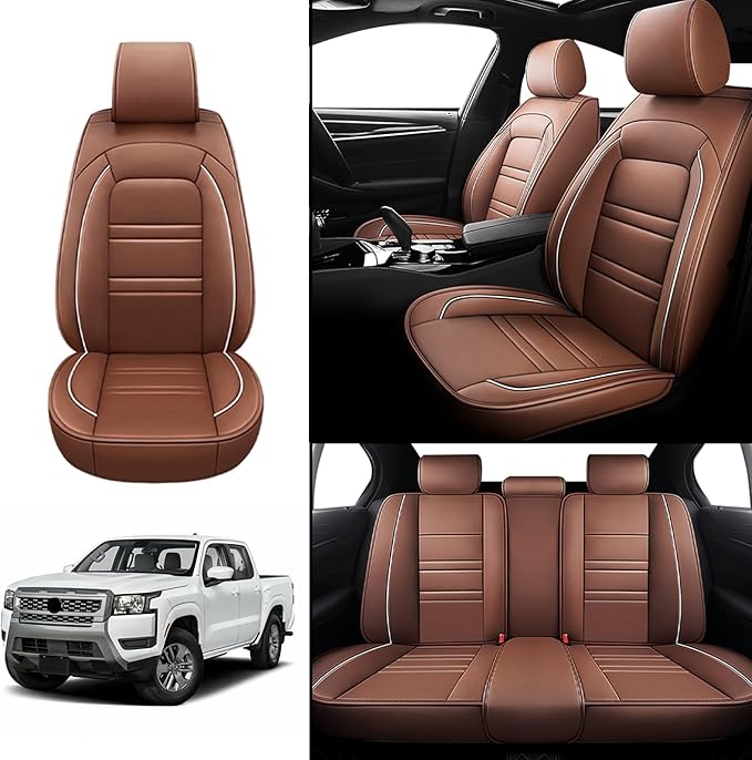 Seat Covers for Nissan Car Frontier 1998-2025 | 5-Seats Leather Seat Covers, Easy to Install Automotive Seat Covers Full Set (Full Set, Coffee)