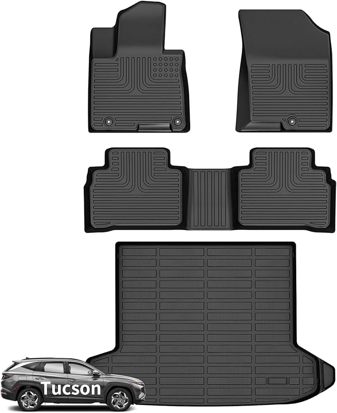 Wayhigh-for 2022-2025 2026 Hyundai Tucson (Non Hybrid) All Weather Floor Mats and Cargo Liner Set TPE Car Mats Waterproof Heavy Duty Rubber Floor Liners Tucson Accessories- Black