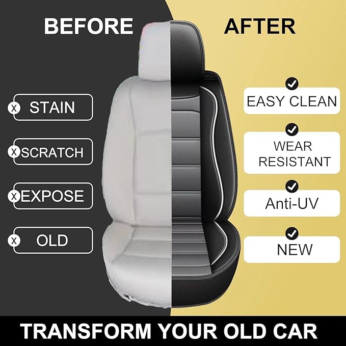 Seat Covers Fit for Chevy Equinox : Luxury Waterproof Leather Front Car Seat Covers Fit for 2011-2024 2025 2026 Equinox - Black and Grey Car Seat Protector(2PCS Front)