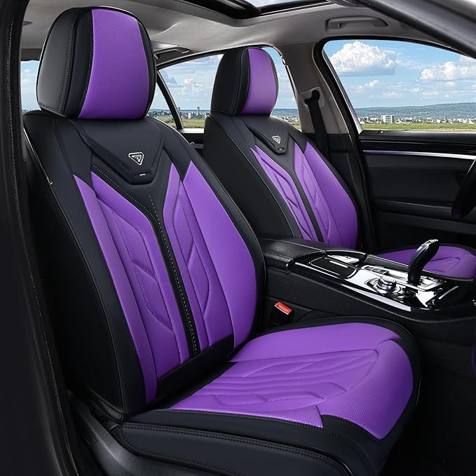 Coverado Front Seat Covers, Leather Seat Covers for Cars, Car Seat Covers Front Seats, Automotive Seat Covers Car Seat Protector Car Accessories Fit for Most Sedans SUV Pick-up Truck(Black&Purple)