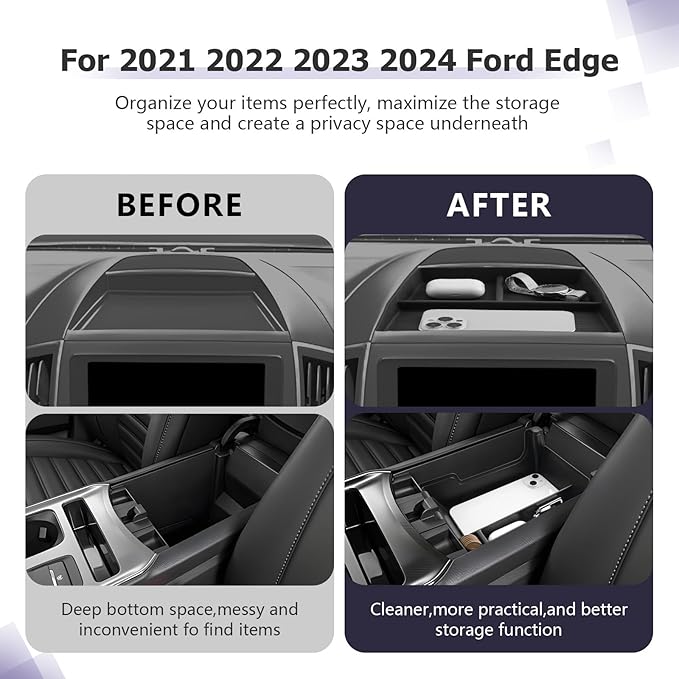 LUWU for 2024 Edge Center Console Tray Set 2021 2022 2023 2024 Ford Edge Accessories Dashboard Center Console Organizer Armrest Storage Box Tray 2PCS