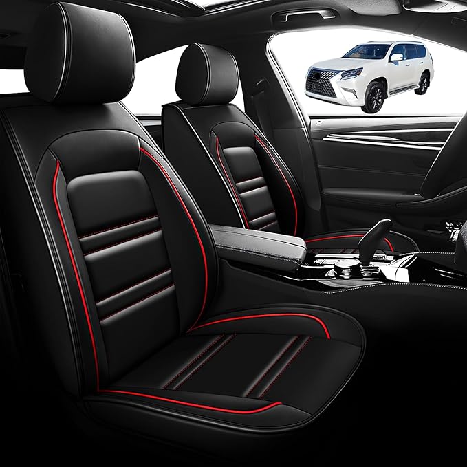 Seat Cover for Lexus Car gx460 2010-2023 | Car Seat Covers Front Seats, Waterproof Seat Protectors, Automotive Front Seat Covers (Front Seat, Black&Red Line)