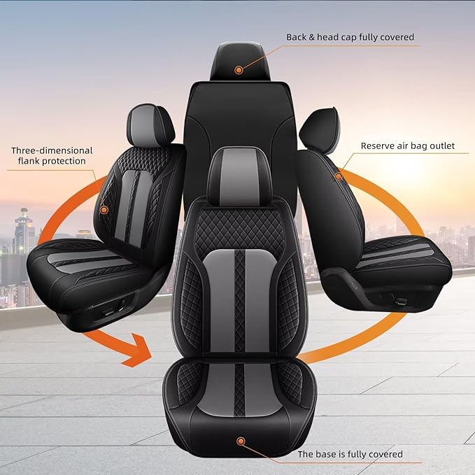 AOMSAZTO Car Seat Cover Fit for Chevrolet Trailblazer 2021-2025 Leather Vehicle Cushions Cover Seat Protector Automotive 2PCS Front Seat Covers Waterproof Compatible Airbag Black&Gray