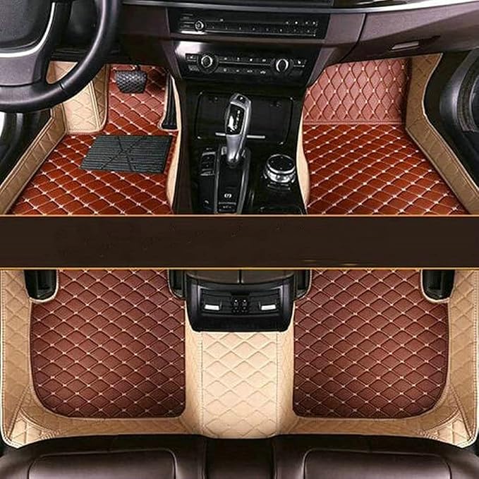 Errva Custom Personalized Floor Mats for Cars，Luxury Full Coverage All Weather Car Floor Mats，Anti-Slip Leather Car Mat Set ，Custom Floor Mats for 98.99% of Cars, Trucks & SUVs (Beige Brown2)