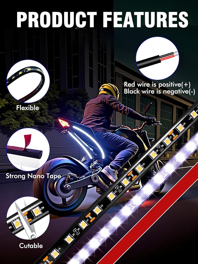 8 Pcs Car Led Light Strip IP67 Waterproof 11" Flexible Led Lights Underglow 12V for Car Motorcycle Boat Golf Cart Interior Exterior Decoration - White