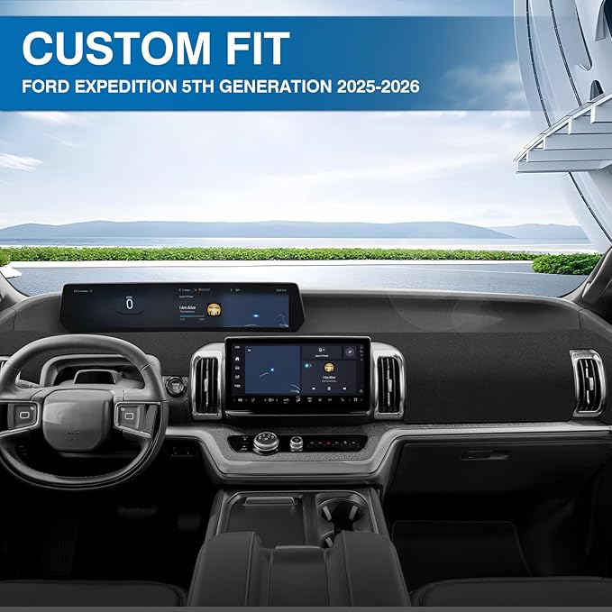 KUST Car Dash Cover Compatible with 2025-2026 Ford Expedition Left Hand Drving Dash Carpet Polyester Non-Slip Dash Protector Interior Accessories for Expedition Custom Fit Dash Mat No Glare Black