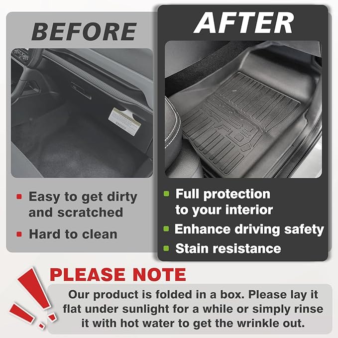 TripleAliners Floor Mats Compatible with Ford Ranger 2024-2025 SuperCrew Accessories All Weather Custom Fit 1st & 2nd Row TPE Truck Floor Liners Black