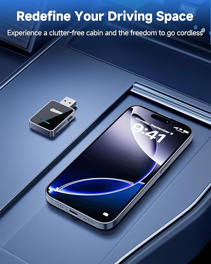 FAHREN 2-in-1 Wireless CarPlay & Android Auto Adapter, One-Click User Switching Car Play Wireless Adapter, Converts Wired to Mini Bluetooth Carplay adapter, Compatible iOS & Android with USB A & USB C