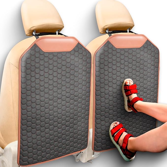 Owleys Kick Mat Back Seat Protector - Car Back Seat Cover for Kids Feet - Waterproof & Sturdy Protector for Upholstery from Dirt, Mud, Scratches and Stain (Hexy 2 pcs)
