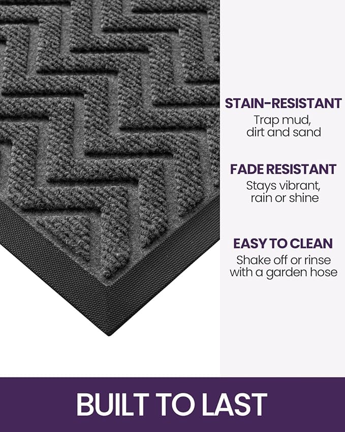 DEXI Front Door Mat Outside Entrance, Rubber Entry Doormat Heavy Duty, Welcome Mats Non Slip for Inside House Floor Entryway Back Doors Exterior Patio, 17x29, Chevron Dark Grey