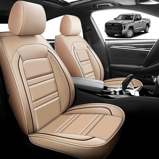 Seat Cover for Toyota Tundra 2000-2025 | Car Seat Covers Front Seats, Waterproof Seat Protectors, Automotive Front Seat Covers (Front Seat, Beige)