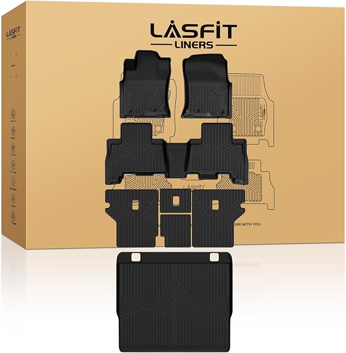 LASFIT Floor Mats&Cargo Mat for Toyota 4Runner 2013-2024 (Only for 5 Seats) Backrest Mats All Weather TPE Mats Custom Fit Floor Liners for Toyota 5th gen 4 Runner 1st & 2nd Row Full Set Car Mats