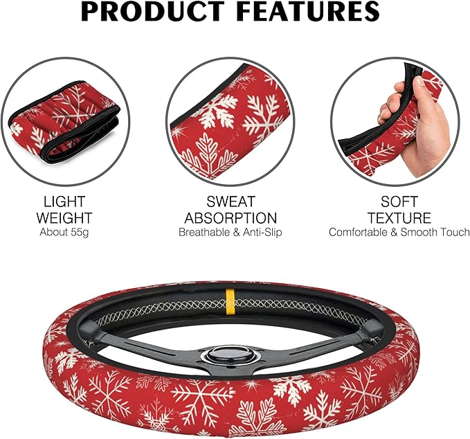 Strawberry Flowers Car Steering Wheel Cover, Non-Slip Absorbing Sweat Car Wheel Cover Accessories for Men Women,Universal 15" Fit Auto SUV Vans Trucks