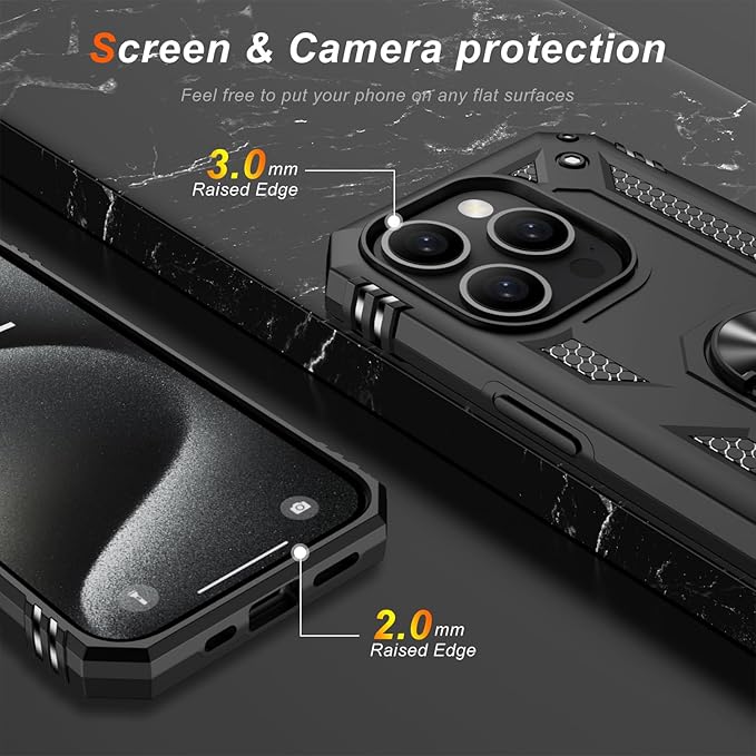 IKAZZ for iPhone 14 Pro Max Case 6.7 Inch with Screen Protector,Military Grade Shockproof Heavy Duty Protective Phone Cover Pass 16ft Drop Test with Magnetic Kickstand Car Mount Holder,Black