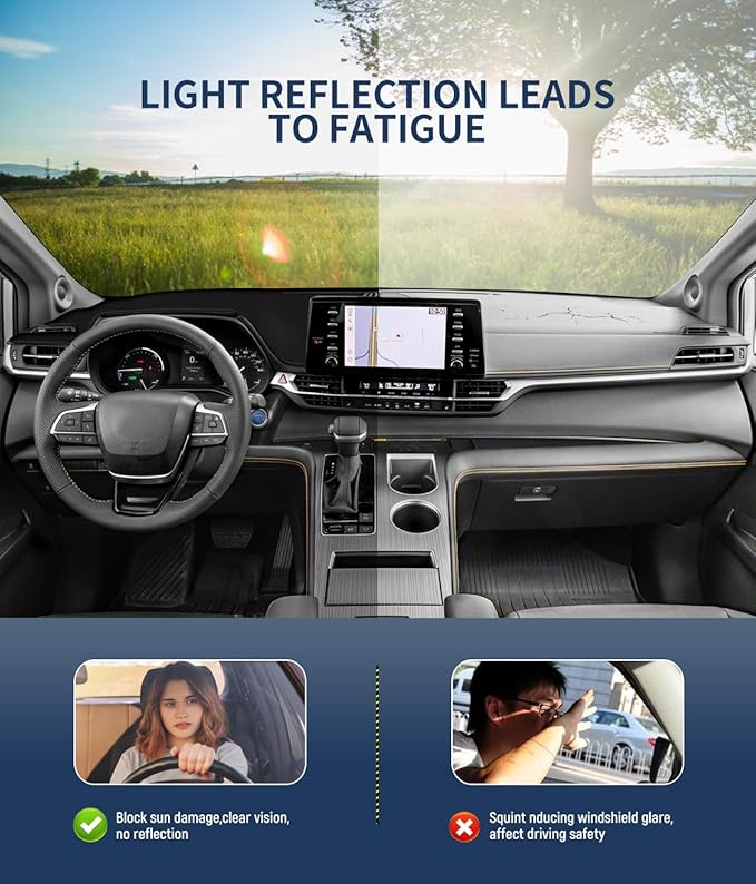 BIBLOZ Dash Cover for Toyota Sienna 2021-2025 2026 Accessories Black Flannel Dashboard Cover Mat Car Dashboard UV Sun Protection(No for XSE/Limited/Platinum)