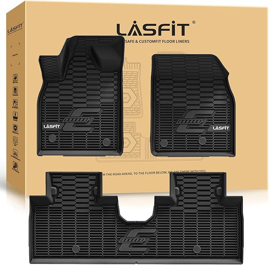 LASFIT Floor Mats for Ford Mustang Mach-E 2021-2025 TPE All Weather Protector Car Liners, 1st & 2nd Row, 3pcs Black