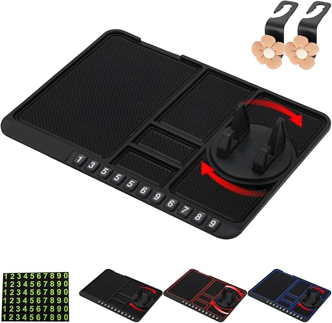Anti-Slip Mat with Mobile Phone Holder, 2026 New Multifunction Car Anti-Slip Mat Auto Phone Holder, Extra Large Car Dash Accessories for Phone, Keys, Sunglasses (Black)