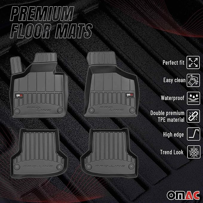 OMAC Premium Floor Mats for Porsche Taycan 2020-2025 Car Mats All Weather 3D Custom Fit Rubber Mat Waterproof Odorless TPE Floor Liners Laser Measured Non-Slip (Black)