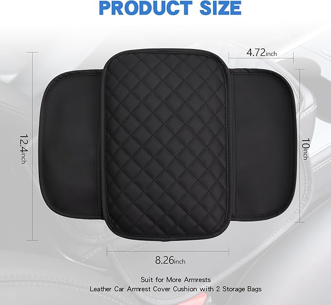 Upgraded Car Middle Center Console Cover with 2 Storage, Universal Microfiber Leather Car Armrest Cover Cushion for for Most Vehicles, Memory Foam Comfort Stylish Leather Scratch-Resistant, Thickened