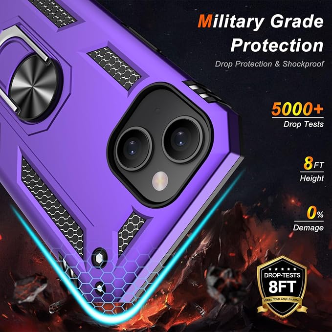 IKAZZ for iPhone 13 Mini Case 5.4 Inch with Screen Protector,Military Grade Shockproof Heavy Duty Protective Phone Cover Pass 16ft Drop Test with Magnetic Kickstand Car Holder,Purple