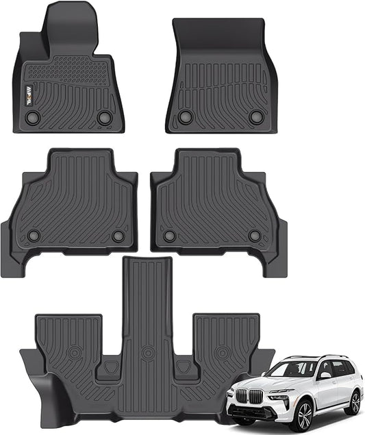 AIPOIL® Floor Mats for 2019-2025 BMW X7 40i, M50i, M60i (Only Fits 6 Seats) All Weather Protection TPE Anti-Slip Automotive Full Set Custom Car Mats Accessories - Black