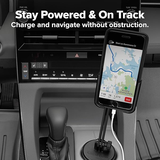 WeatherTech CupFone with Extension – Adjustable, Universal Cup Holder Cell Phone Mount Car & Truck Accessory – Best Design for iPhone & Smartphone Charging – Black Metal Knobs