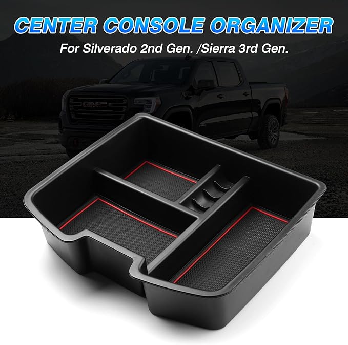 Autorder Center Console Organizer for 2007-2013 Chevrolet Silverado/GMC Sierra 1500 2500 3500 Accessories Armrest Storage Box Secondary Insert Tray with 2 Color Mats