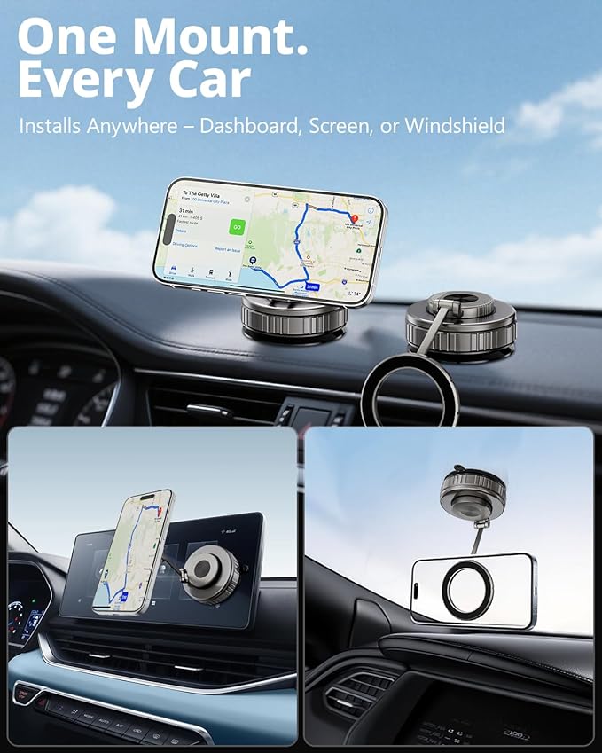 UBeesize 2025 Upgraded 360° Magsafe Vacuum Magnetic Car Phone Holder [108+LBS Strongest Suction&3000gf Dual-Lock Nano Gel] Dashboard & Windshield Mount, Compatible with iPhone 16/15/14/13&Other Phones