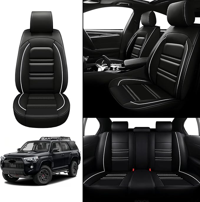 Seat Covers for Toyota 4runner 1991-2025 | 5-Seats Leather Seat Covers, Easy to Install Automotive Seat Covers Full Set (Full Set, Black&White Line)
