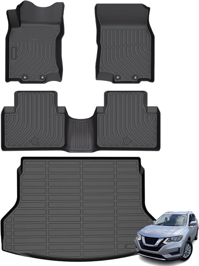 Floor Mats & Cargo Liner for Nissan Rogue (Not for Sport) 2014-2020, All Weather Automotive TPE Floor Liners Set Anti-Slip Waterproof Accessories (Car Mats+Trunk Mat) Black