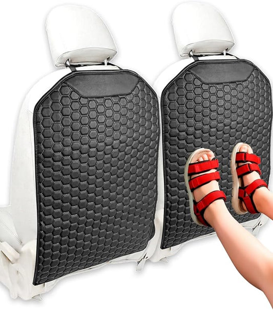 Owleys Kick Mat Back Seat Protector - Car Back Seat Cover for Kids Feet - Waterproof & Sturdy Protector for Upholstery from Dirt, Mud, Scratches and Stain (Black 2 pcs)