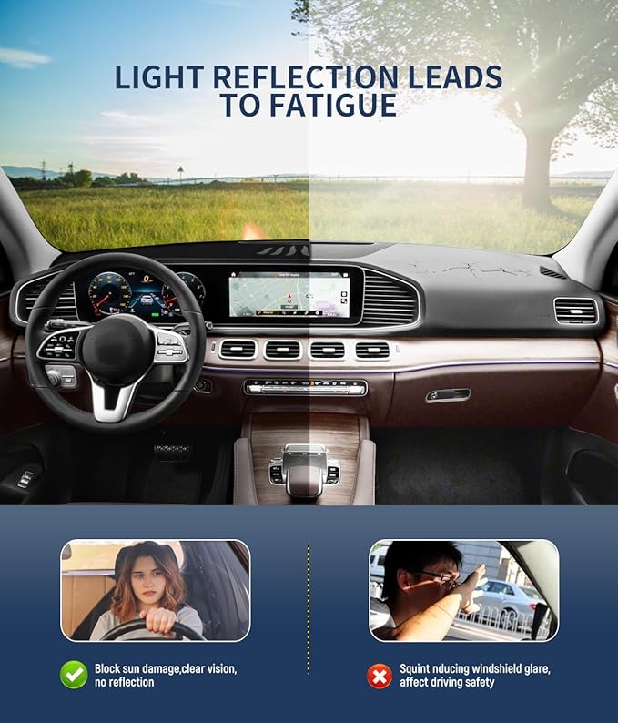 BIBLOZ Dash Cover Mat for Mercedes Benz 2020-2024 2025 2026 GLE Model GLE350 GLE450 GLE450e GLE580 GLE53 GLE63 Accessories Black Flannel Interior Trim Car Dashboard UV Sun (No HUD)