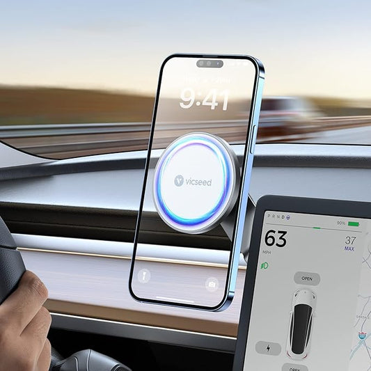 VICSEED Tesla Phone Mount【Strongest Magnet Power】 Foldable Hidden Tesla Phone Holder Fit for All Phones, Tesla Model 3/Y/Cybertruck Accessories, Tesla Model 3 Model Y for MagSafe Car Mount - White