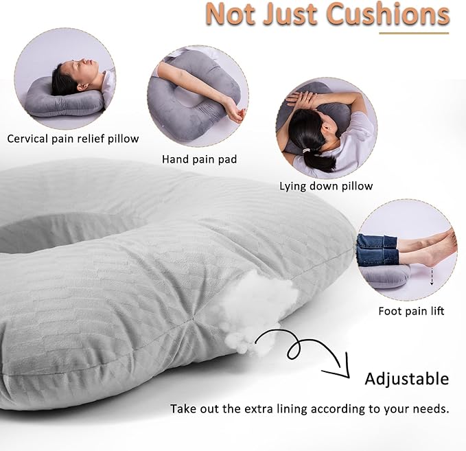 Donut Pillow for Tailbone Pain Relief, Wheelchair Cushion for Hemorrhoids and Bed Sores, Pregnancy, Cotton Pillow Suitable for Office, Long Travel, Car and Home Sofa (Gray-Diagonal Grid)