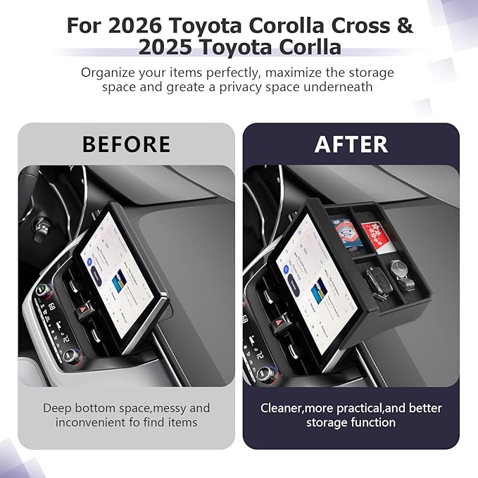 LUWU Dashboard Storage Tray Compatible with 2026 Toyota Corolla Cross & 2025 2026 Corolla 10.5-inch Behind Screen Organizer Center Console Display Box Dash Tray Accessories (Only for 10.5" Screen)