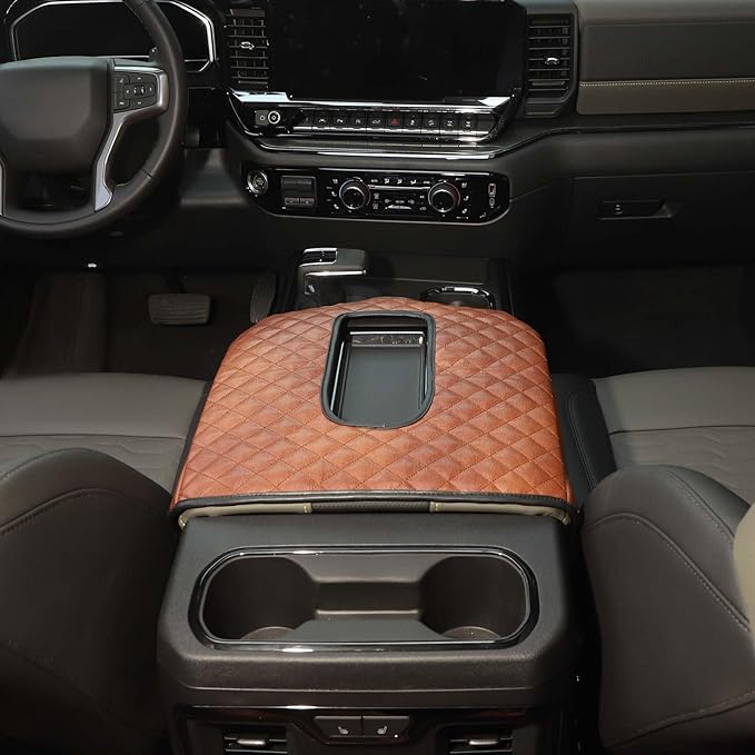 RT-TCZ for Silverado Center Console Cover Armrest Pad for Chevy Silverado Suburban Tahoe for GMC Yukon Sierra 2019 Up Brown Interior Accessories