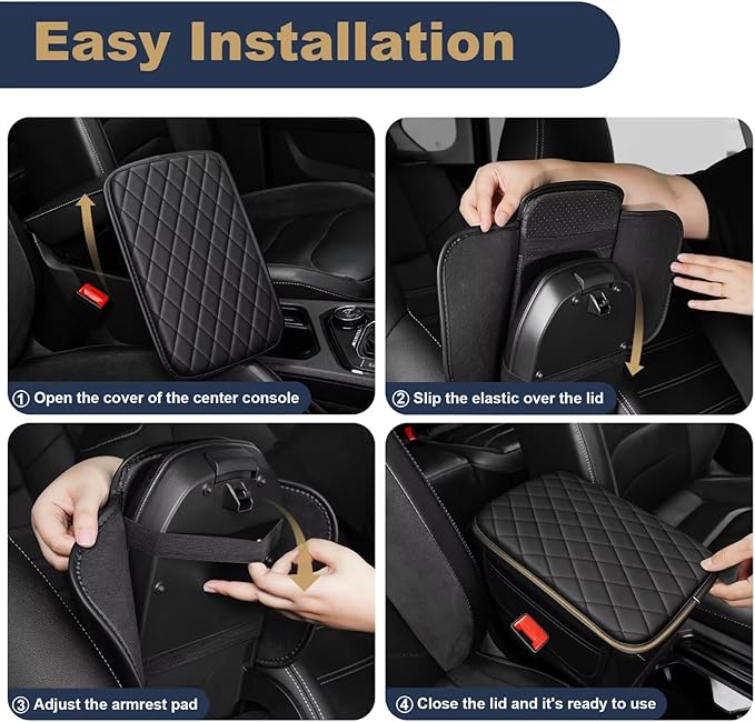 YORKNEIC Center Console Cover Fit for Ford Edge: Middle Console Cover with 2 Storage Pocket,Faux Leather Waterproof Anti-Scratch Car Armrest Cover Protector(Black)