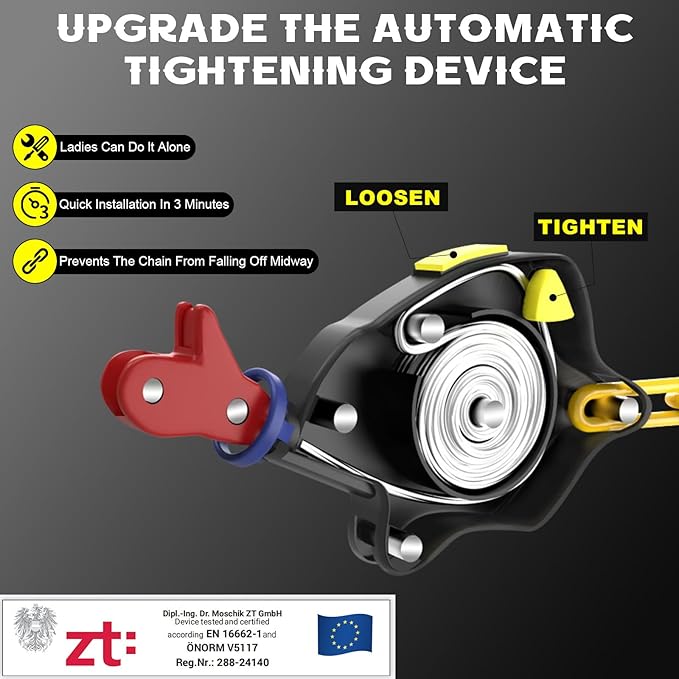 Auto Tightening Snow Chains for Car, SUV & Pickup Trucks – 1-Min Quick Install, Reusable Emergency Tire Chains for Snow & Ice Traction – Set of 2 (HKN150)