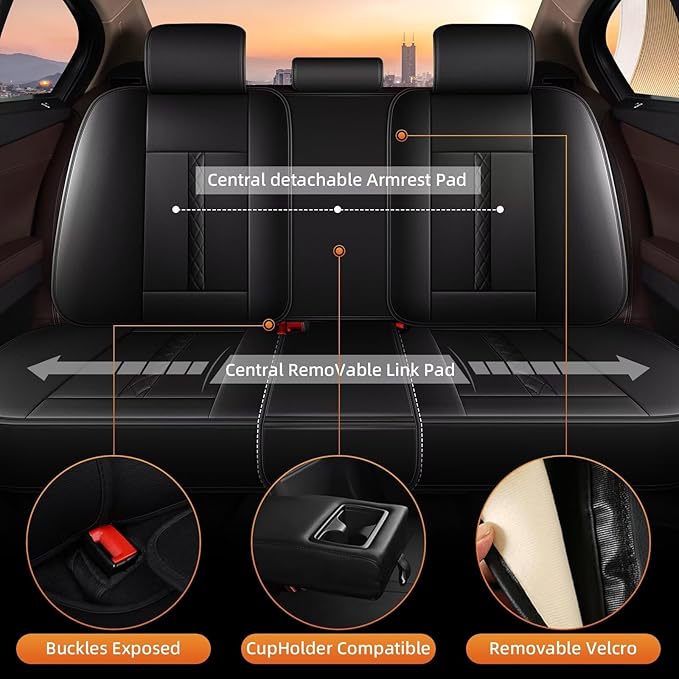 AOMSAZTO Car Seat Cover Fit for Chevrolet Malibu 2009-2025 2026 Leather Vehicle Cushions Cover Seat Protector Automotive Full Set 5 Seat Covers Waterproof Compatible Airbag Black