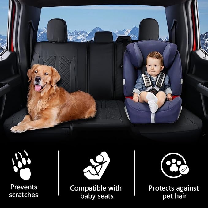 Truckiipa Custom for Chevy Silverado Seat Covers 1500 Full Set Leather Seat Covers Fit for 2014-2018 Chevy Silverado GMC Sierra 1500, 2015-2019 2500HD 3500HD Double Crew Extended Cab, Full Set, Black