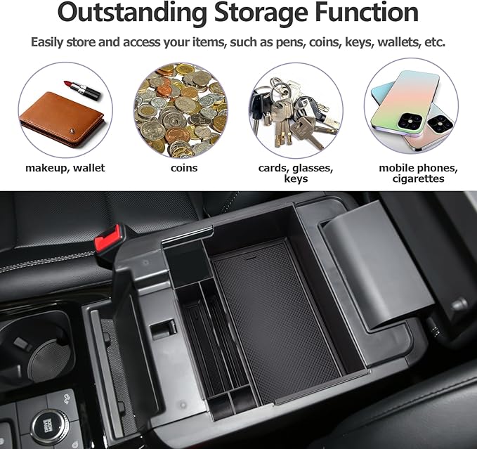 LUWU for Ford Explorer Accessories Center Console Organizer 2020-2024 Ford Explorer XLT/Limited/Active/ST-Line/ST/Platinum Armrest Organizer Insert Tray Ford Explorer Armrest Console Organizer (Black)