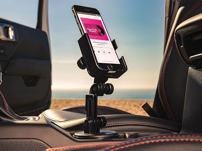 WeatherTech CupFone with Extension – Adjustable, Universal Cup Holder Cell Phone Mount Car & Truck Accessory – Best Design for iPhone & Smartphone Charging – Silver Metal Knobs