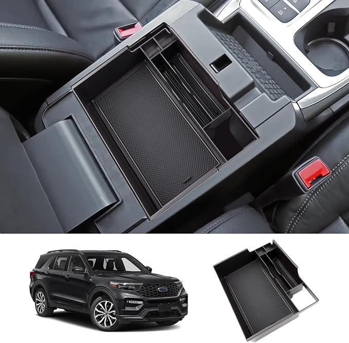 LUWU for Ford Explorer Accessories Center Console Organizer 2020-2024 Ford Explorer XLT/Limited/Active/ST-Line/ST/Platinum Armrest Organizer Insert Tray Ford Explorer Armrest Console Organizer (Black)