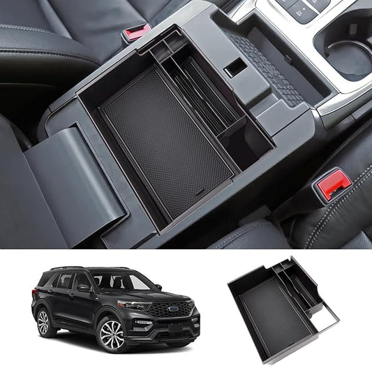 LUWU for Ford Explorer Accessories Center Console Organizer 2020-2024 Ford Explorer XLT/Limited/Active/ST-Line/ST/Platinum Armrest Organizer Insert Tray Ford Explorer Armrest Console Organizer (Black)