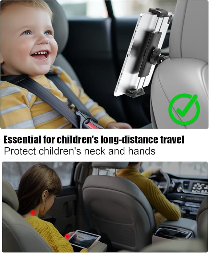 Charchendo for Tesla Model Y Model 3 Headrest Tablet Mount with Metal Ball Head Fits 4-13'' Devices, Car Back Seat iPad Holder Kids Adjustable Travel for iPad 12.9, Tablet, Phone, Switch, Fire HD 10