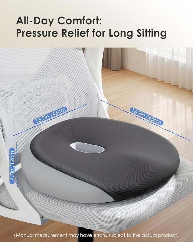 FLORICH Seat Cushion, Memory Foam Cushion for Office Chair, Ergonomic Office Seat Chair Cushion for Relieving Sciatica, Soft & Breathable Car Seat Cushion - Grey