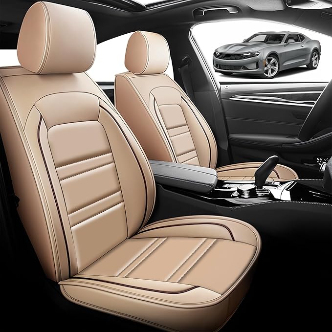 Seat Cover for Camaro 2000-2023 | Car Seat Covers Front Seats, Waterproof Seat Protectors, Automotive Front Seat Covers (Front Seat, Beige)